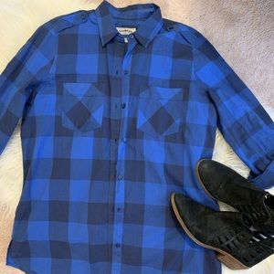 Express Blue and Black Checkered boyfriend Blouse